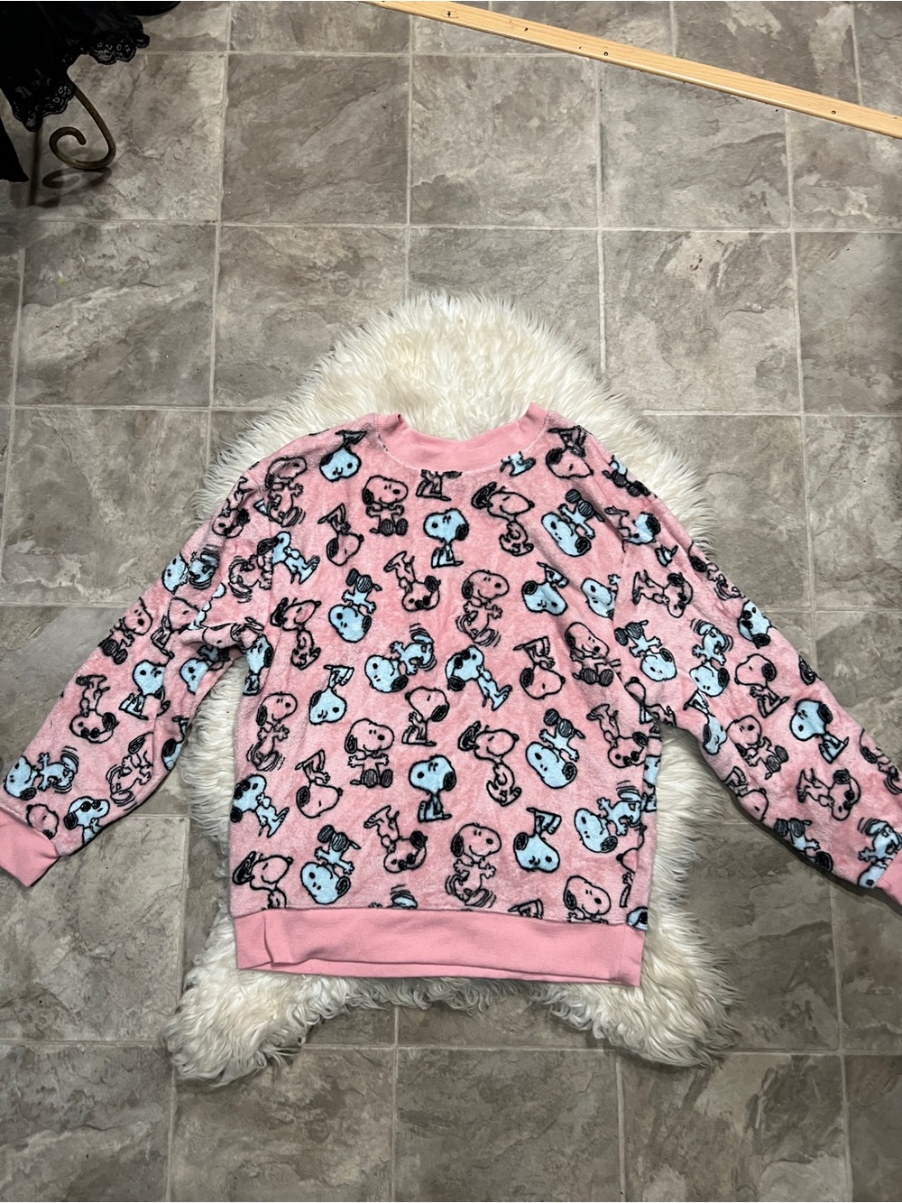 Peanuts Blue Pink Snoopy Graphic Cozy Sweater